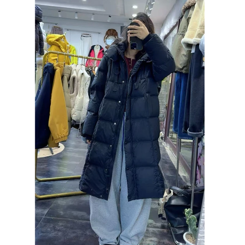 冬季新品加厚长款过膝连帽简约大气显瘦保暖羽绒服鸭绒棉衣女棉服