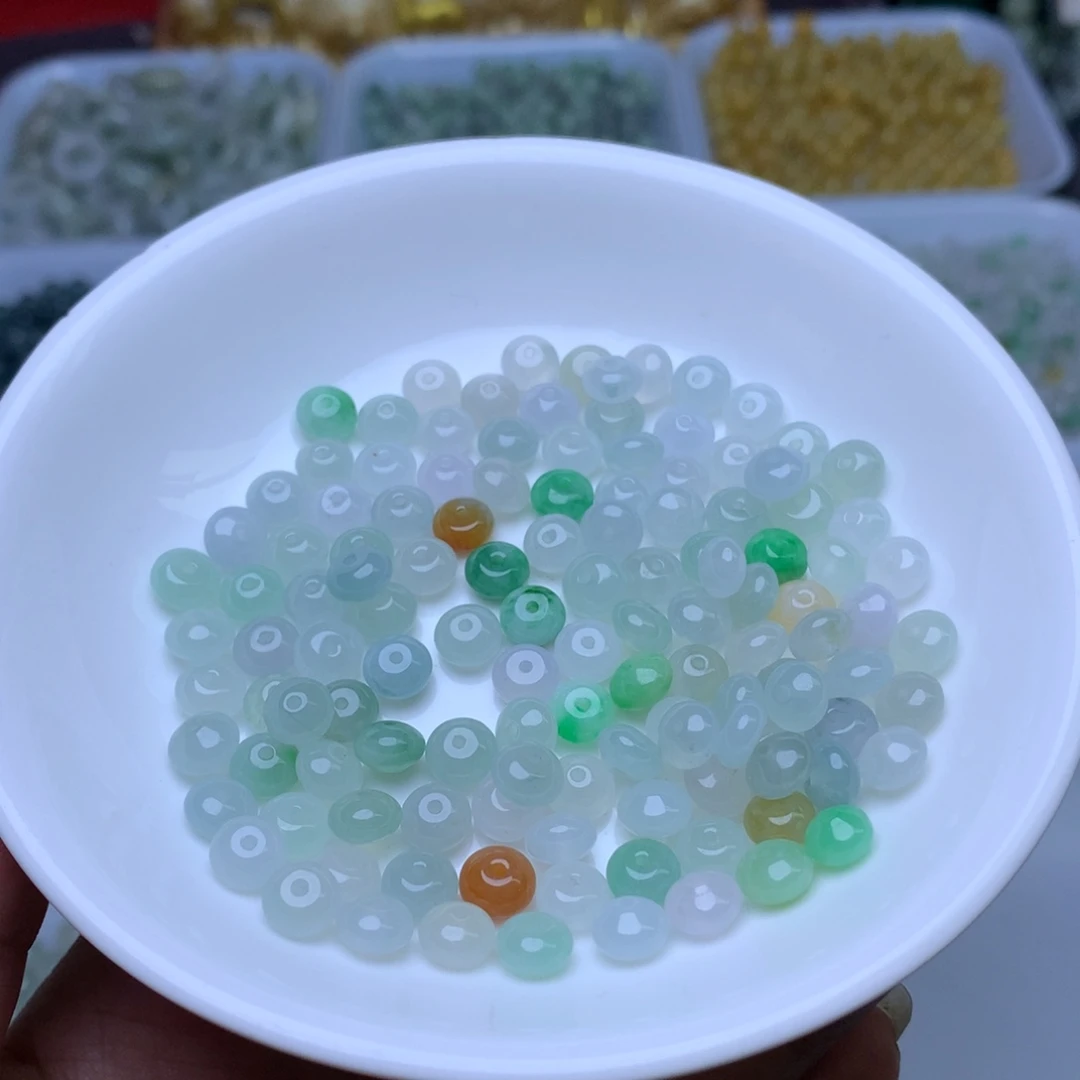 翡翠散珠卡4乘6.5冰三彩鼓珠10个