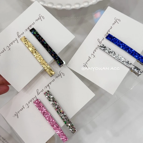 超闪公主简约一字夹亮片可爱边夹女孩韩国发夹百搭发饰