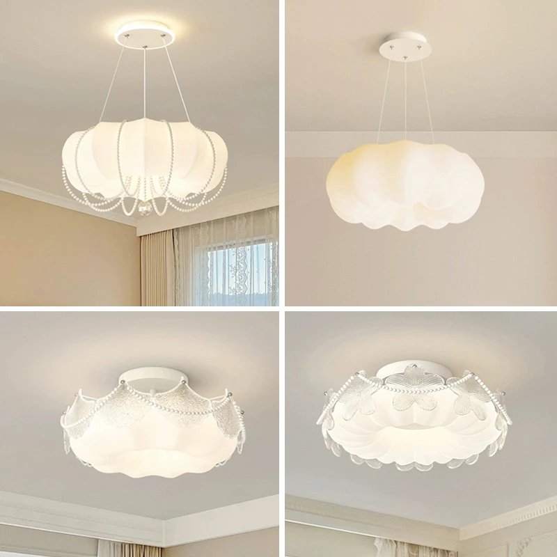 奶油风卧室灯简约现代创意花朵儿童房间全光谱云朵智能吸顶灯具