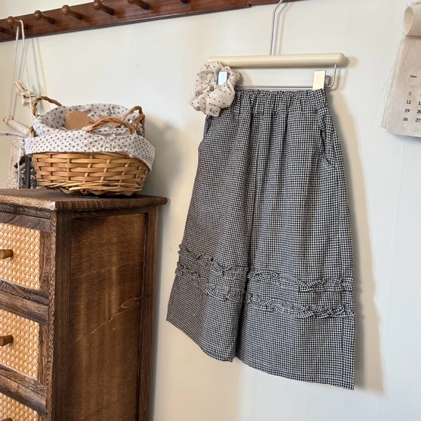 反豆kids夏季新款童装女童格子阔腿裤木耳花边休闲裤子九分裤133