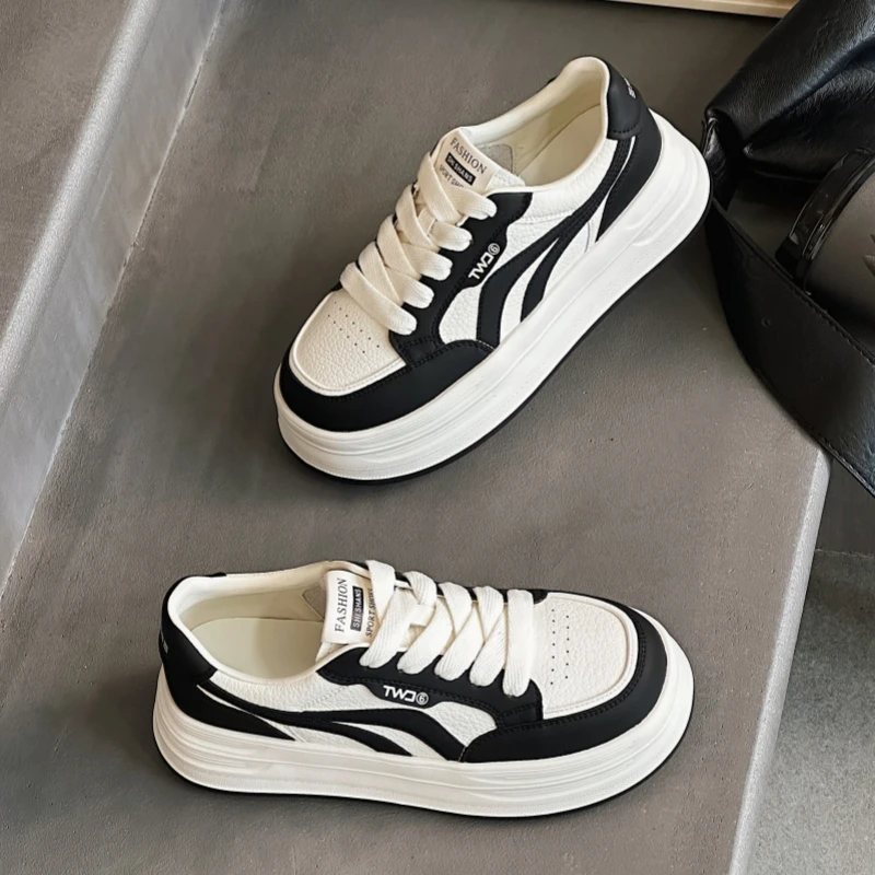 真皮厚底小白鞋女2025秋季新款爆款百搭轻便欧货松糕鞋搭配阔腿裤