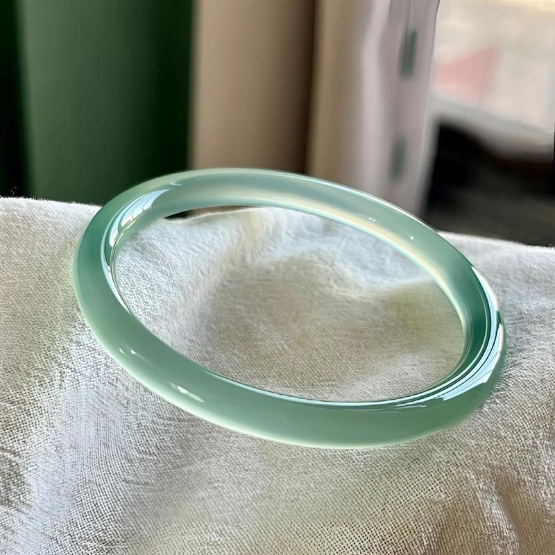 天然玉髓天青冻手镯女冰种美人镯细圆条镯子情人节礼物送女友浪漫