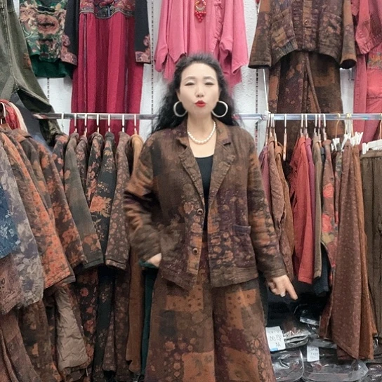 织绣招财猫麻西服套装大卡花