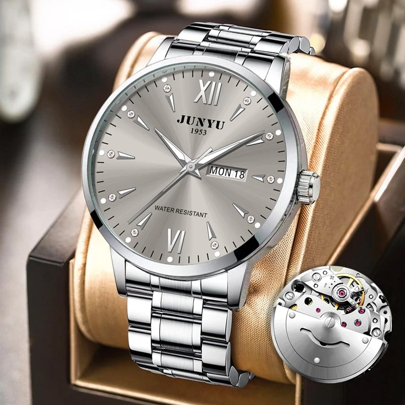 【双日历】全自动机芯男表高档男士手表商务防水百搭钢带全自动男表