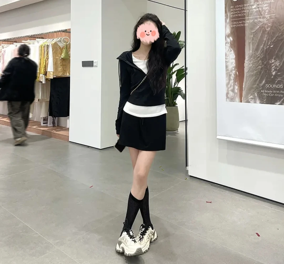 【素颜套装】2025年春夏洋气百搭气质休闲收腰连帽卫衣半身裙套装女