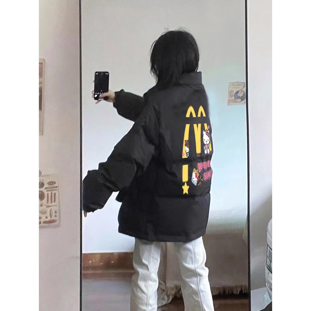 美式潮酷棉服女hellokitty卡通印花2024冬季新款夹棉外套宽松棉袄