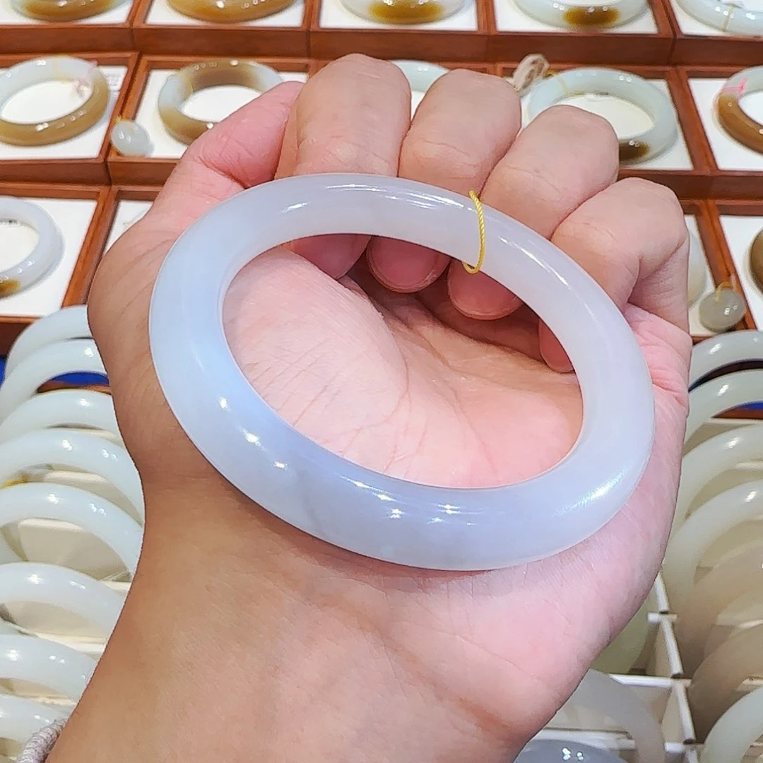 和田玉手镯未镶嵌高冰淡烟紫福镯55 56 57