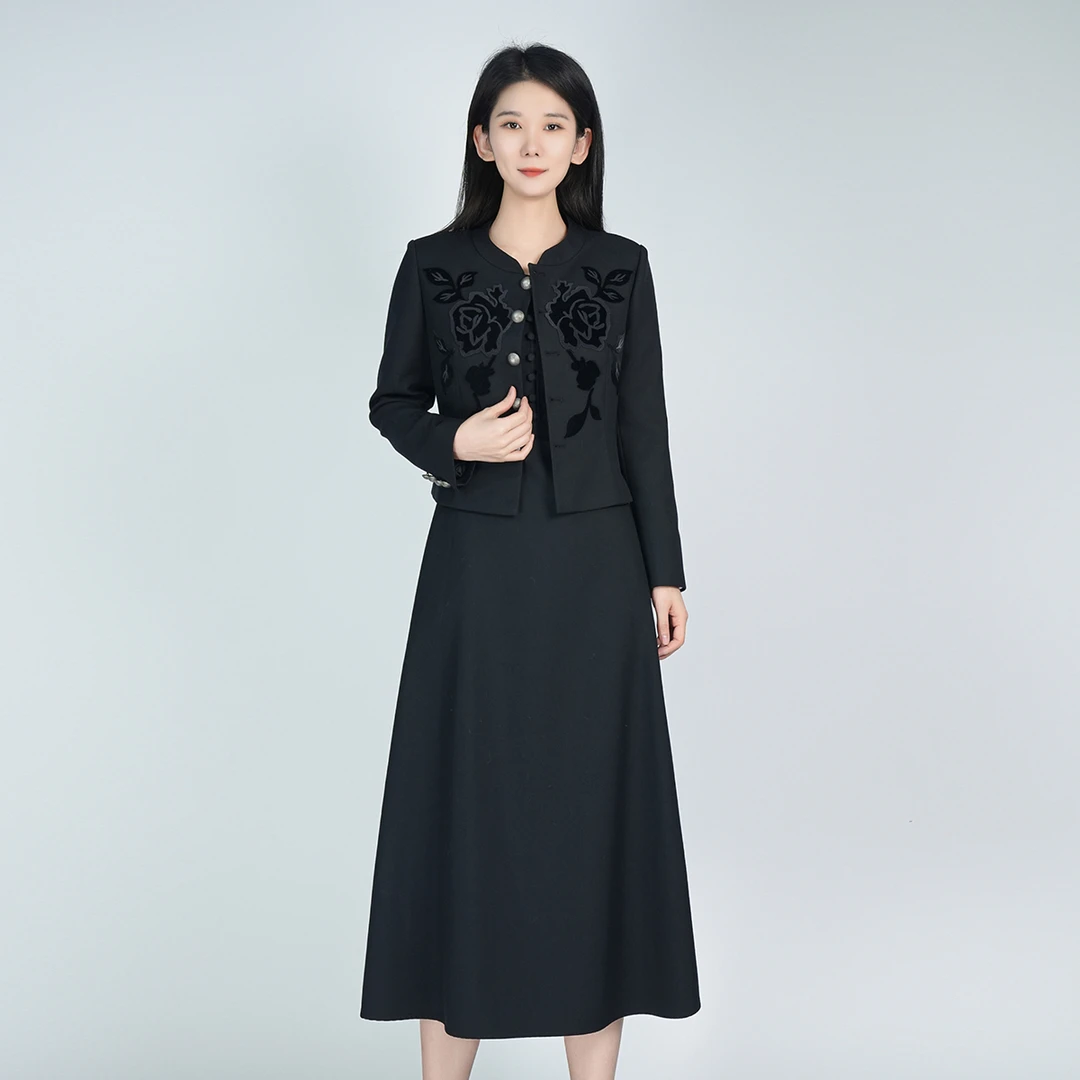 浒城古娘国风羊毛精致高定女馥郁玫瑰套装HCSS050853+HCSS050866