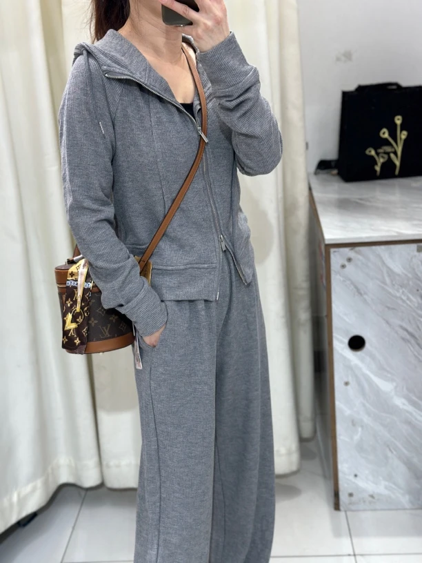 朱盈推荐—新款连帽拉链卫衣阔腿裤运动休闲套装