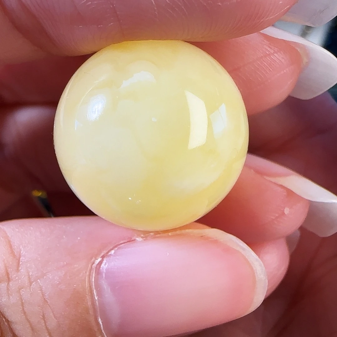 蜜蜡未镶嵌颈饰18.2mm浓蜡黄白花圆珠