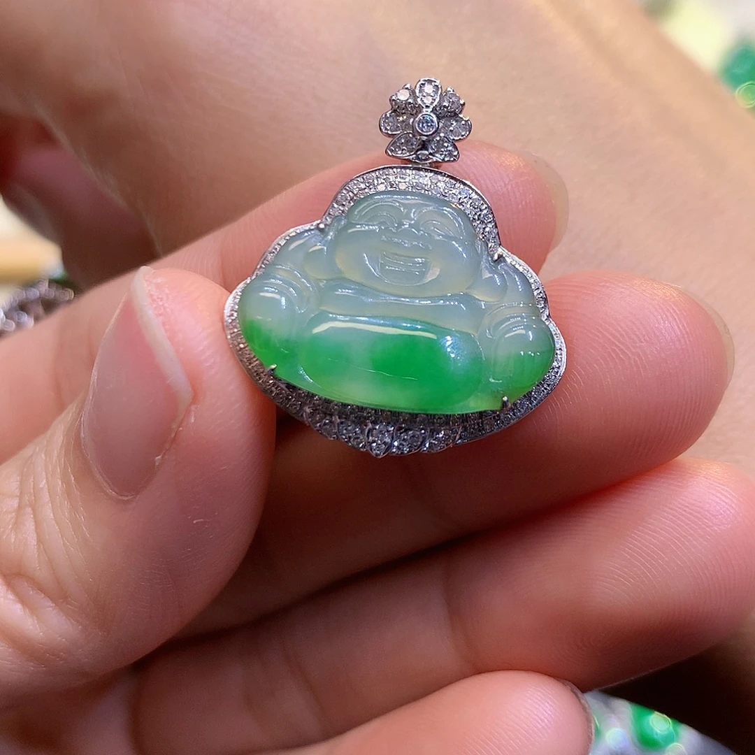 翡翠吊坠(不含链)18K金镶嵌