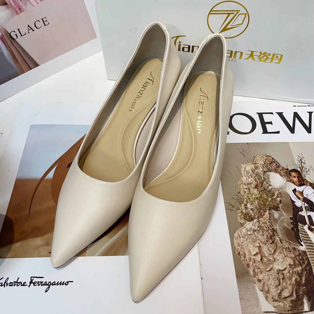 米色尖头气质通勤高跟鞋法式不累脚春秋单鞋