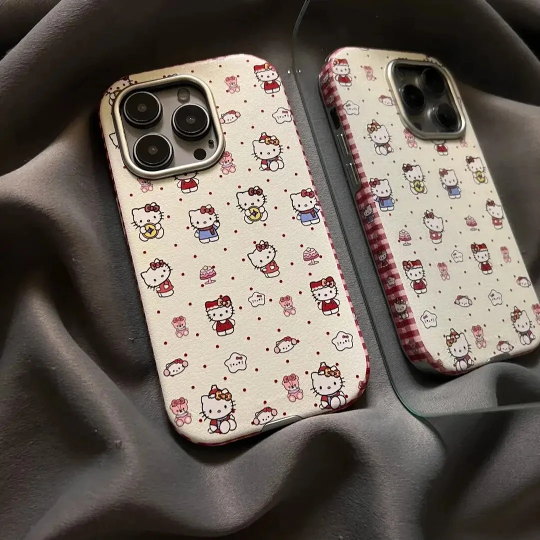 红色波点凯蒂猫笔记本适用苹果16pro手机壳创意iPhone15可爱14女