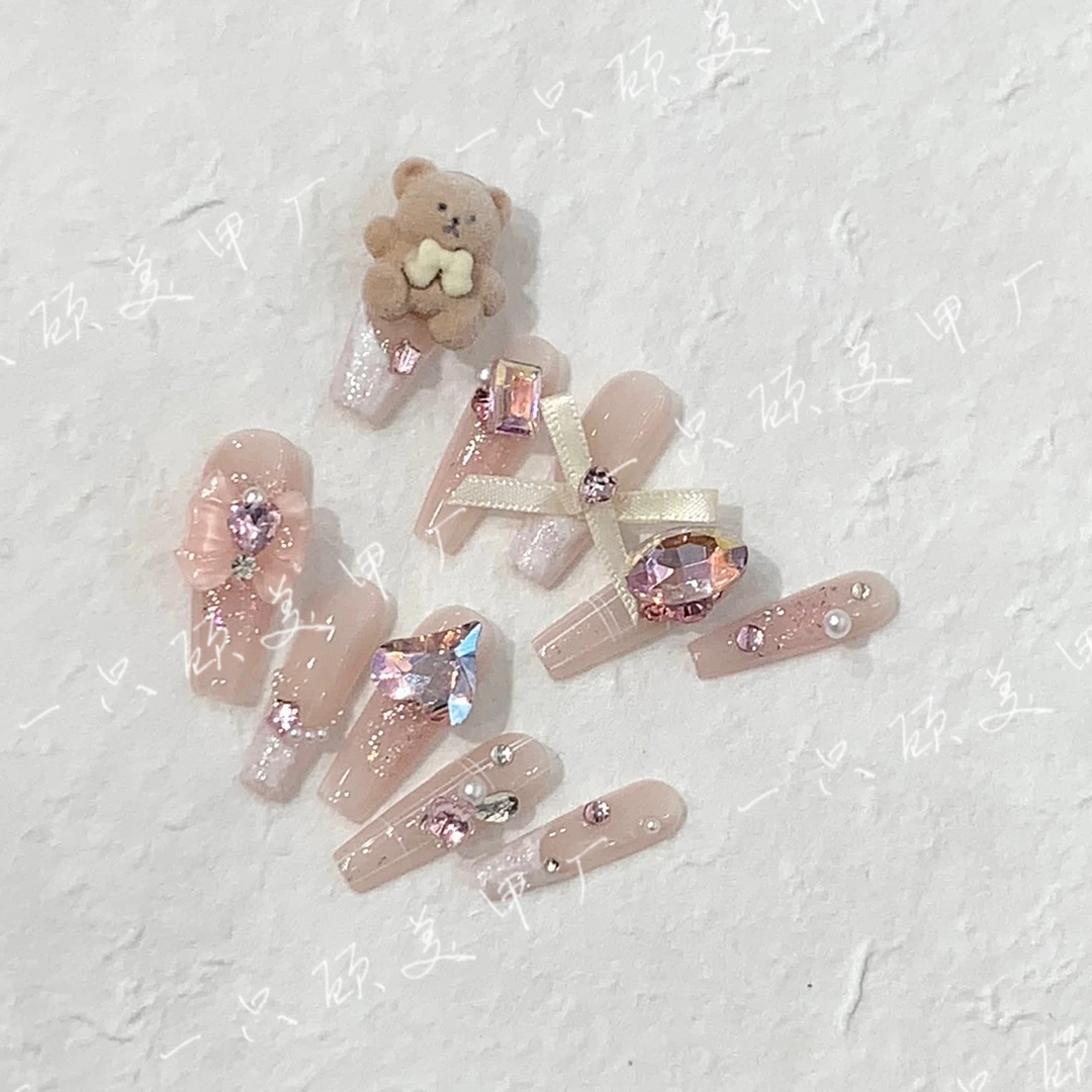【原创实拍】纯欲氛围感蝴蝶珍珠法式小熊安娜指甲贴