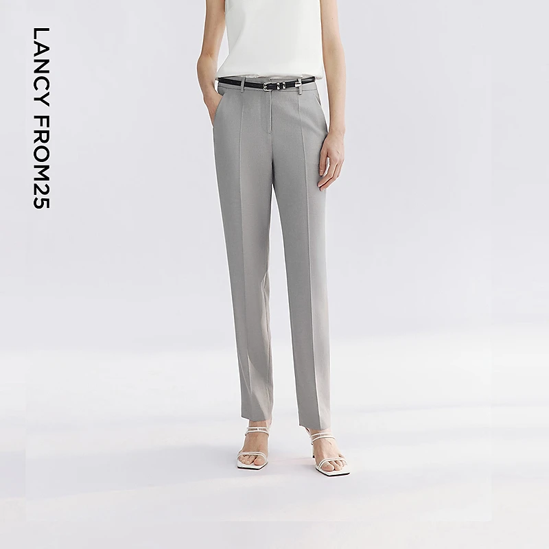 朗姿2025年夏季新款灰色西装裤子小脚铅笔裤气质高级感西裤女通勤