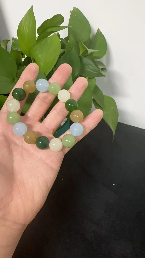 天然多宝手串黄紫绿色通用款+和田玉