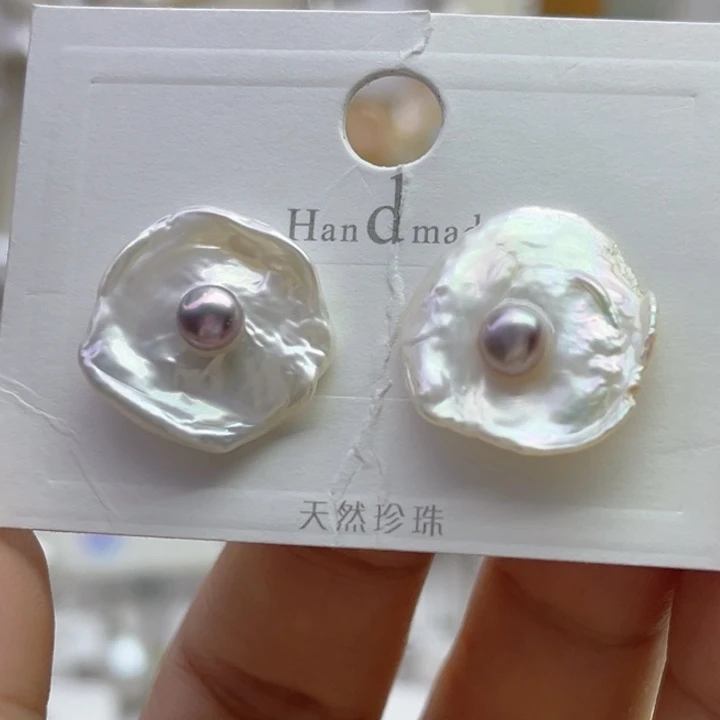 银S925镶嵌淡水珍珠耳饰