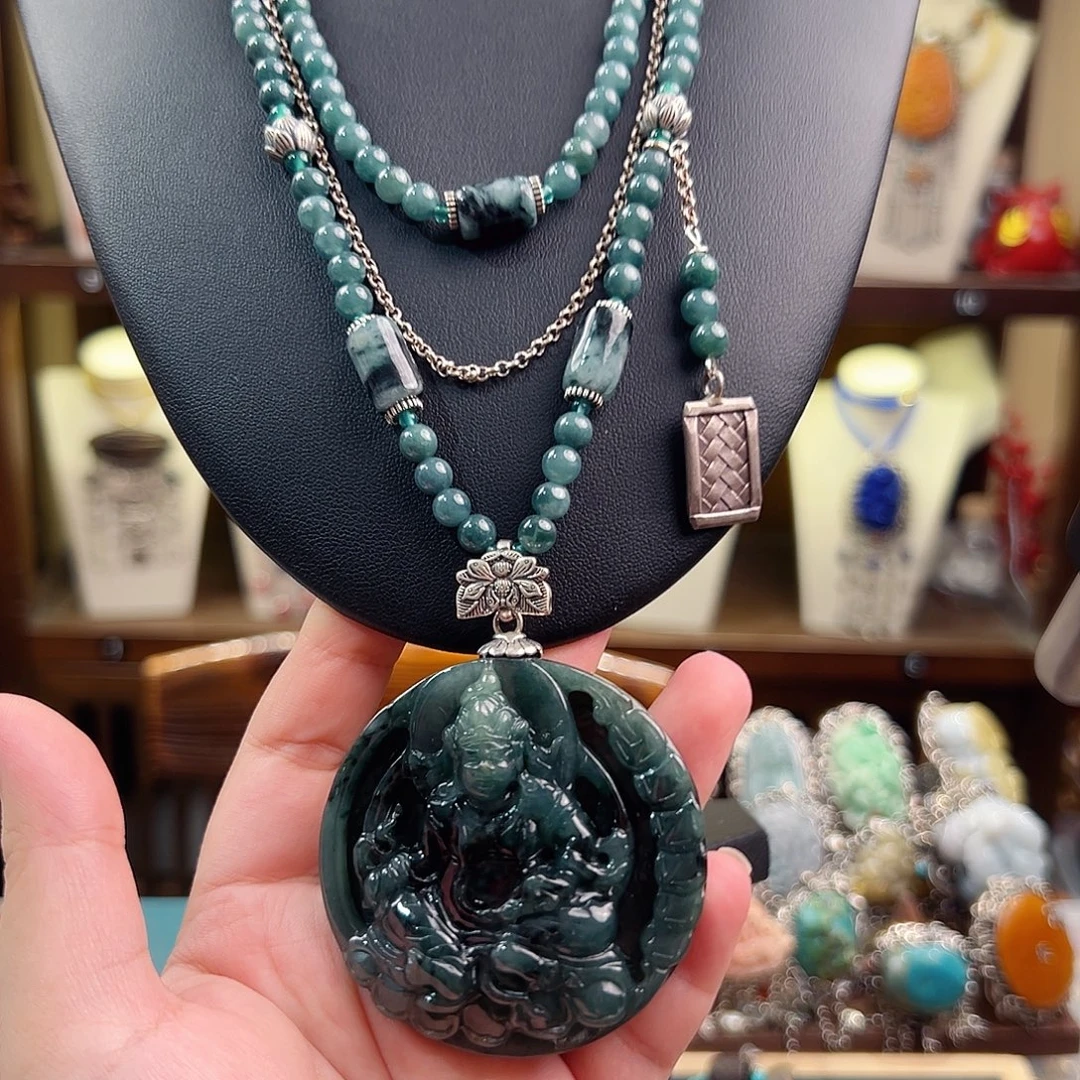 翡翠银S925镶嵌颈饰国风