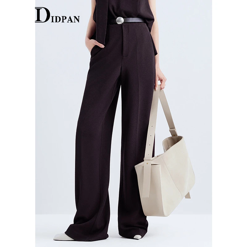 IDPAN显瘦高腰时尚休闲宽松拖地垂感阔腿裤2F3K78037