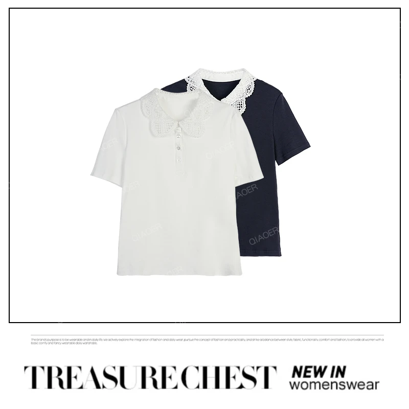 乔儿定制【法式精致】100精梳棉POLO衫时尚百搭T恤女设计师翻领上衣