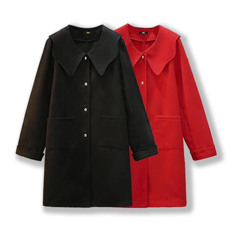 130-320斤大码女装宽松毛呢子风衣2025秋冬季微胖妈妈娃娃领大衣