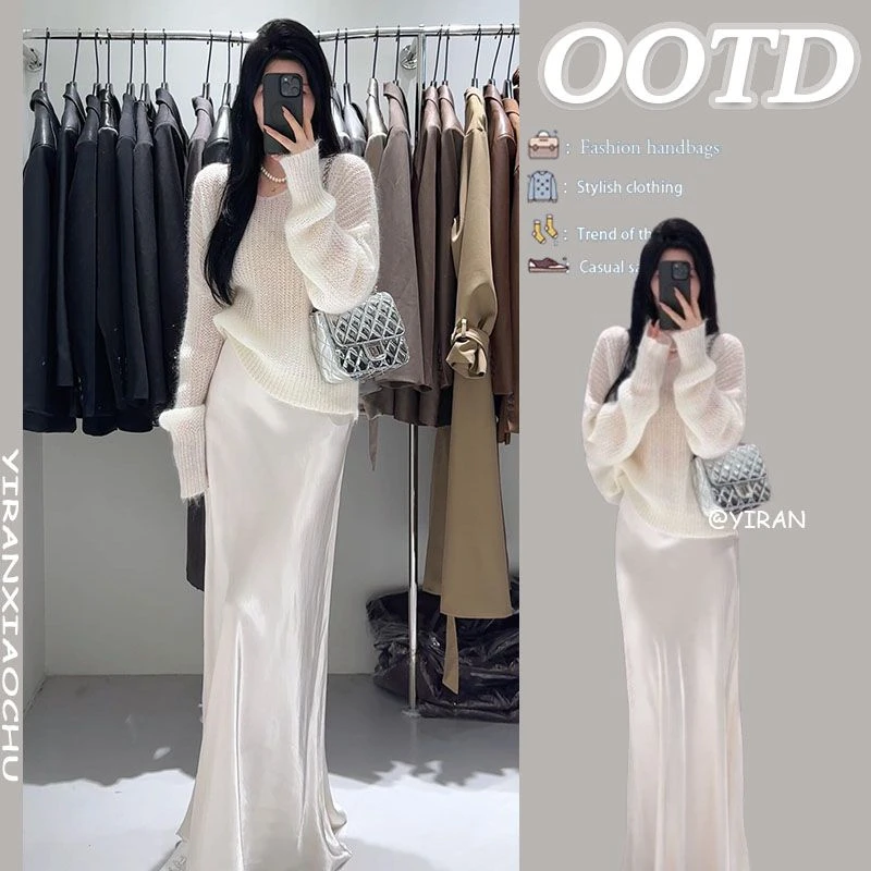 【春节不打烊】2025新年新款温柔慵懒风镂空针织上衣半身裙两件套