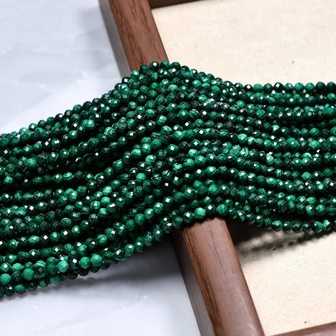 天然孔雀石小米珠刻面切面散珠半成品diy手串脚链项链多样性配珠