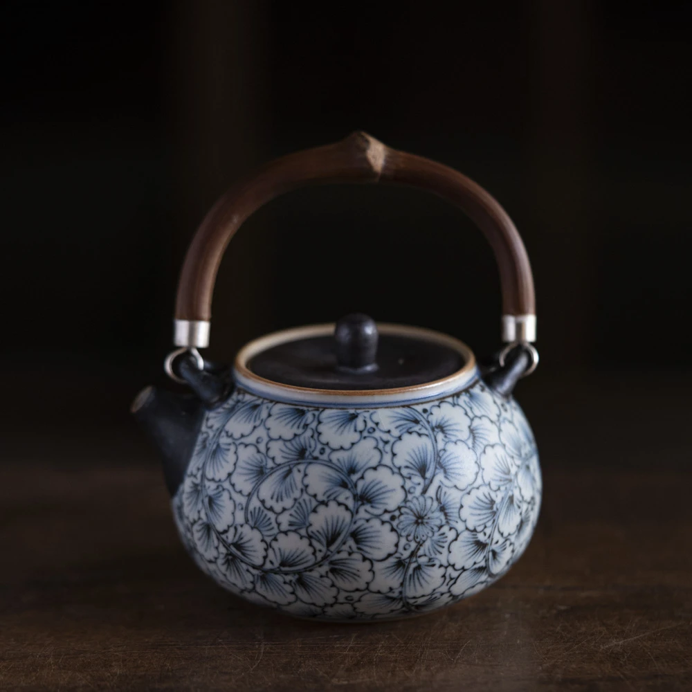 【叁山】 浦云堂纯手工手绘家用-银杏叶提梁壶（朴壶0080）