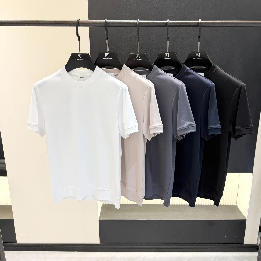 锦区（夏季升级款）轻奢高品拼接款丝光柔感莫代尔男士短袖圆领t恤