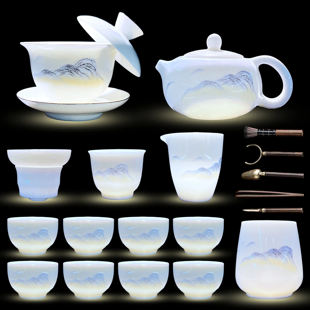 【玄致】羊脂玉瓷青花系列22件套功夫茶具套装