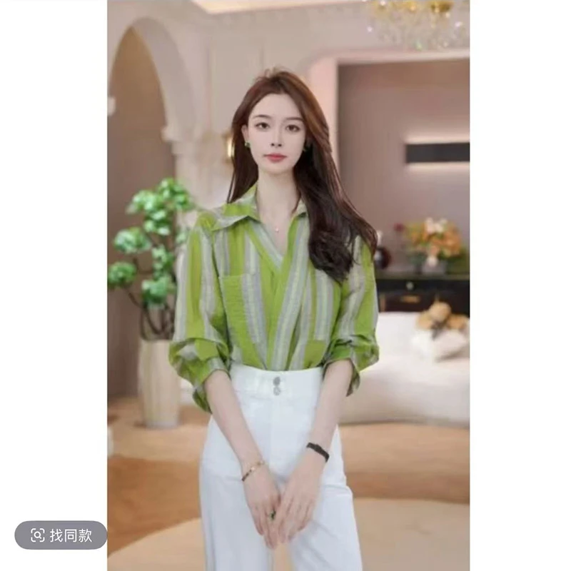 2025春季新款衬衫女条纹宽松休闲百搭