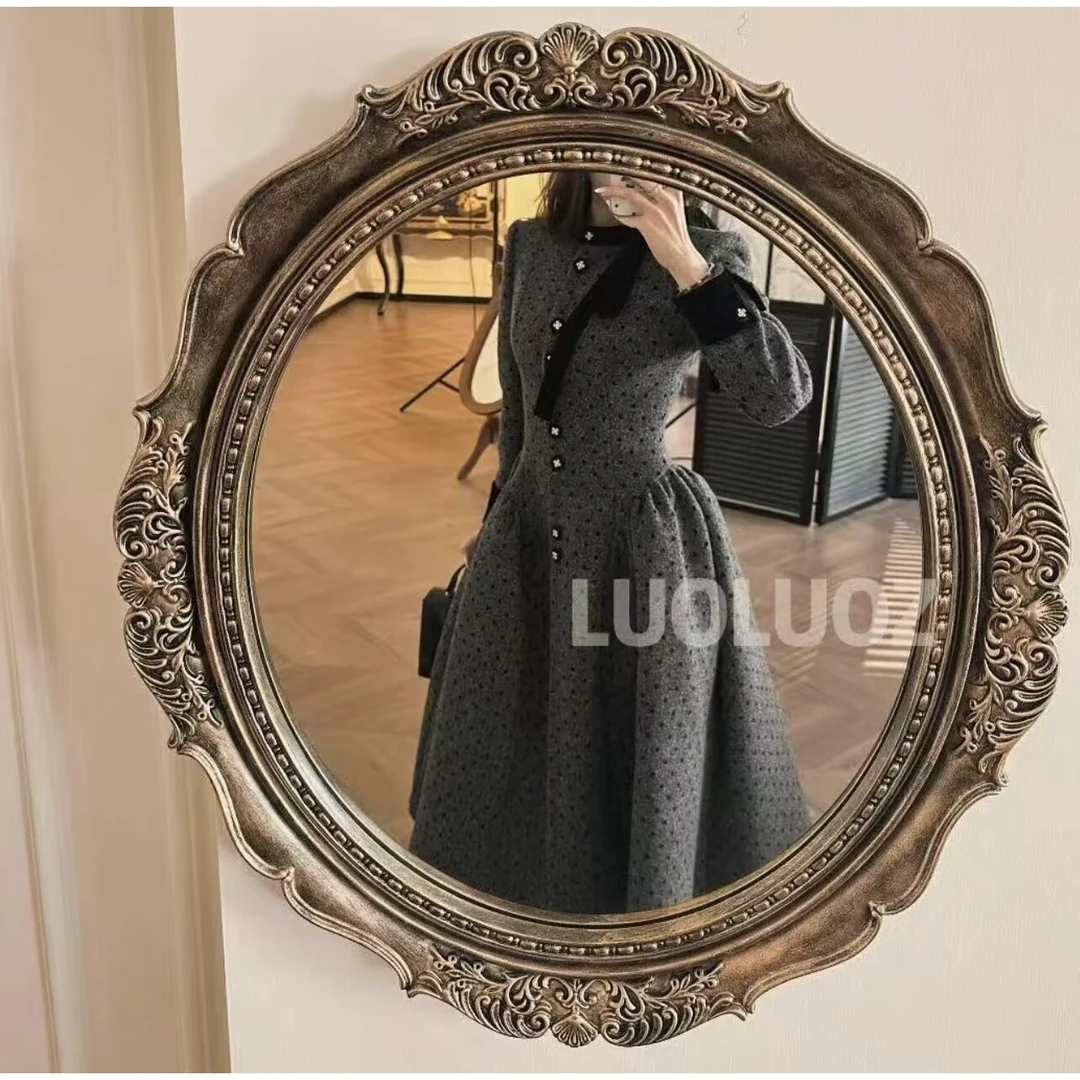 LUOLUOZ黑松露酱法式绝美气质波点收腰时尚长款连衣裙CC007显瘦