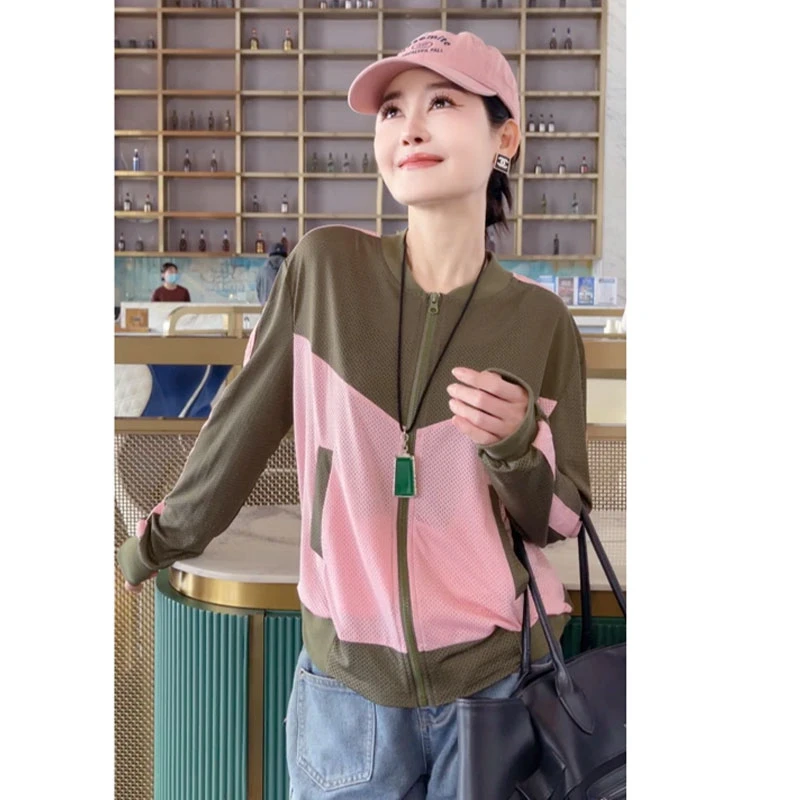 夏季薄款透气拼色防晒衣外套女2025年新款欧货百搭拉链长袖防晒服