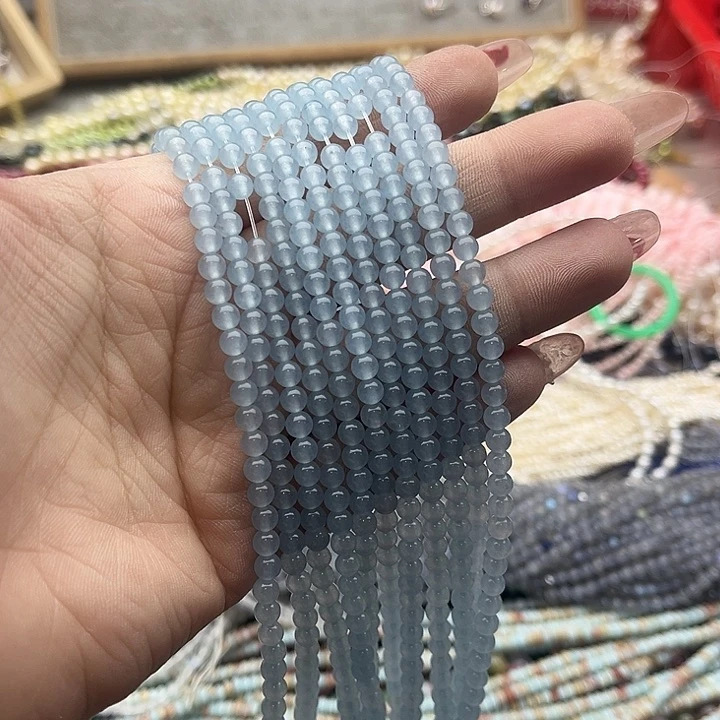 玛瑙/玉髓珠宝半成品未镶嵌一条4mm左右海蓝宝