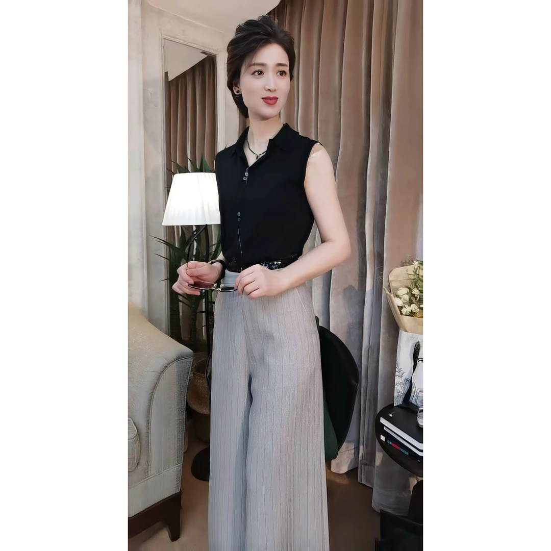 柏澜慧琳【竖条纹直筒裤】显瘦气质网红洋气设计感YG24078-