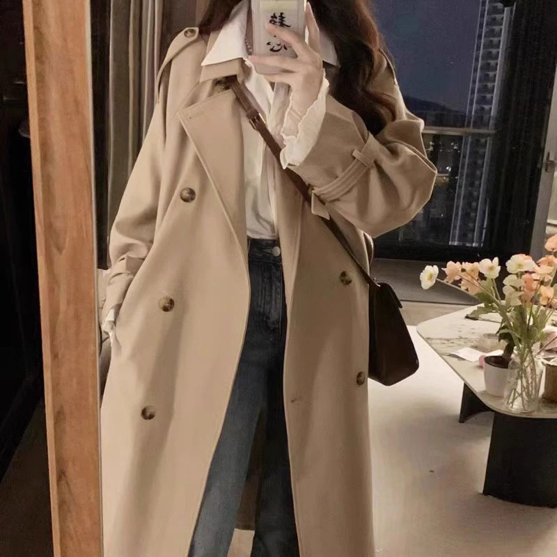 卡其色风衣外套女时尚新款春秋英伦风中长款小个子英伦风风衣女