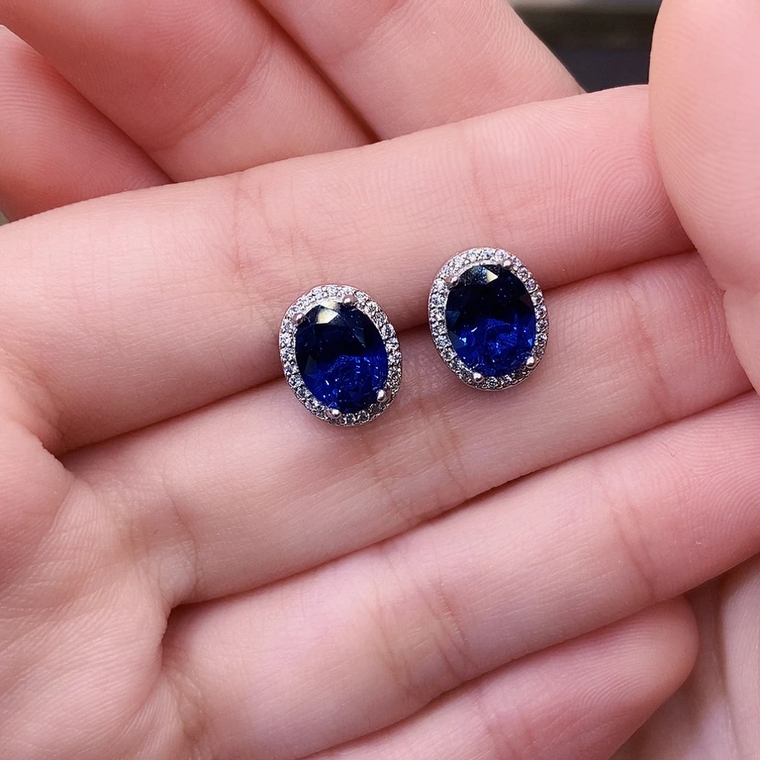 耳饰蓝宝石银S925镶嵌