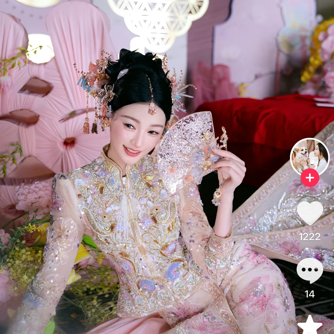 非金属莫桑石婚庆饰品 WHITE手作“粉黛佳人”创新中式十四大件套