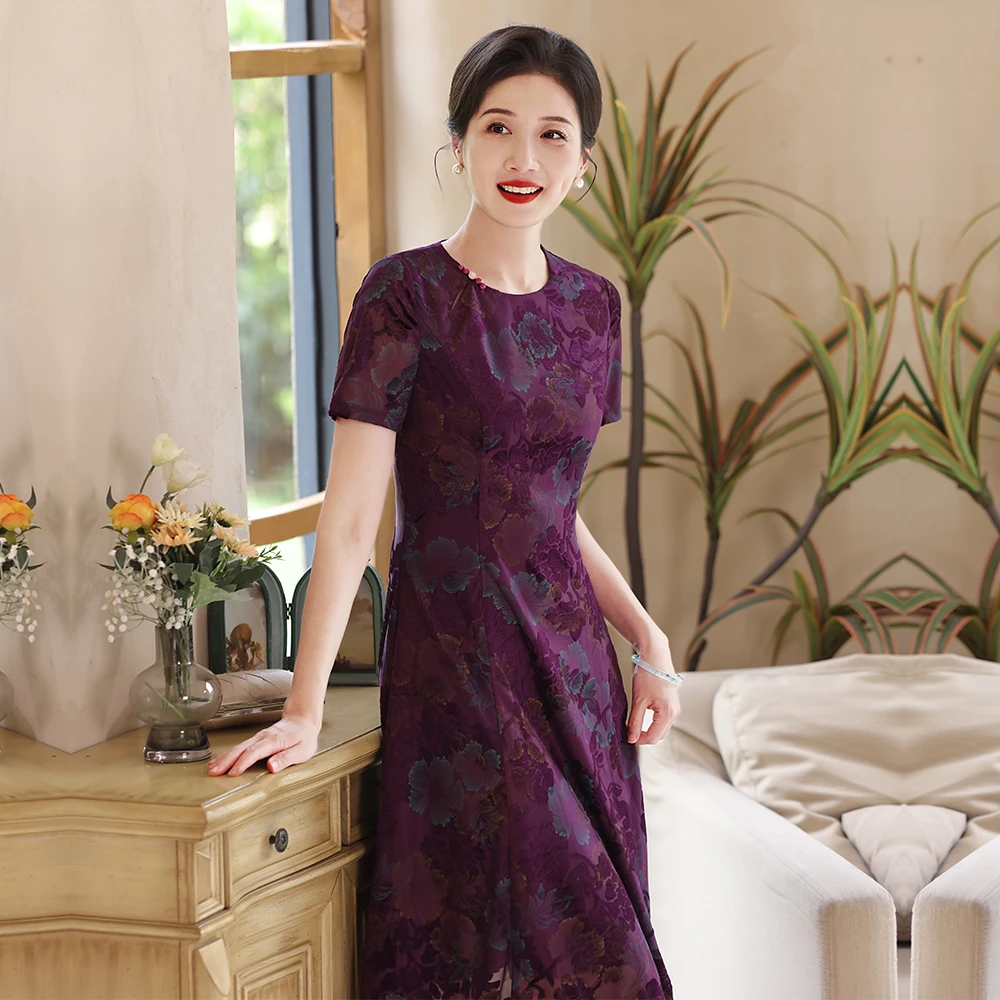 夏季国风女装新中式喜婆婆旗袍高级感轻奢宴会款连衣裙喜妈妈礼服