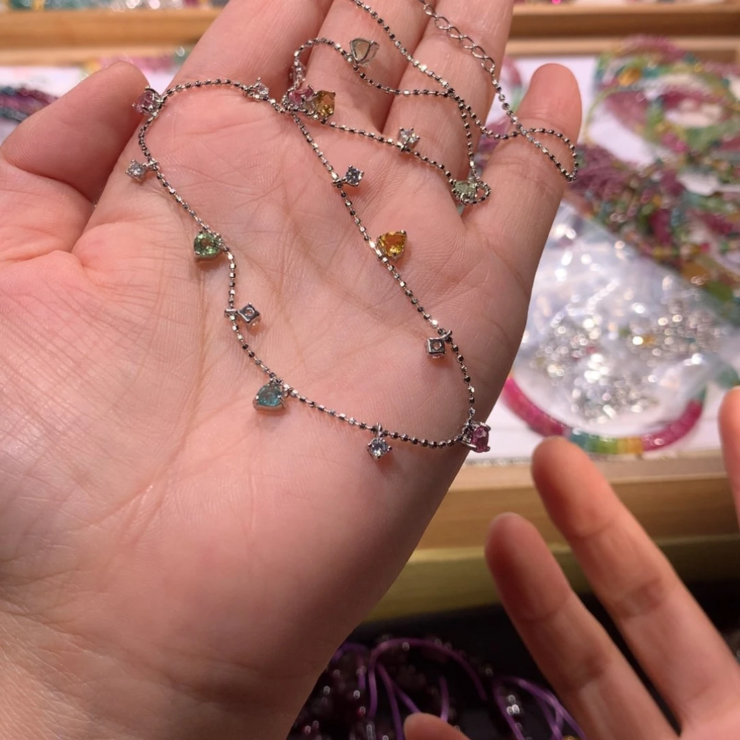 项链银S925镶嵌碧玺项链