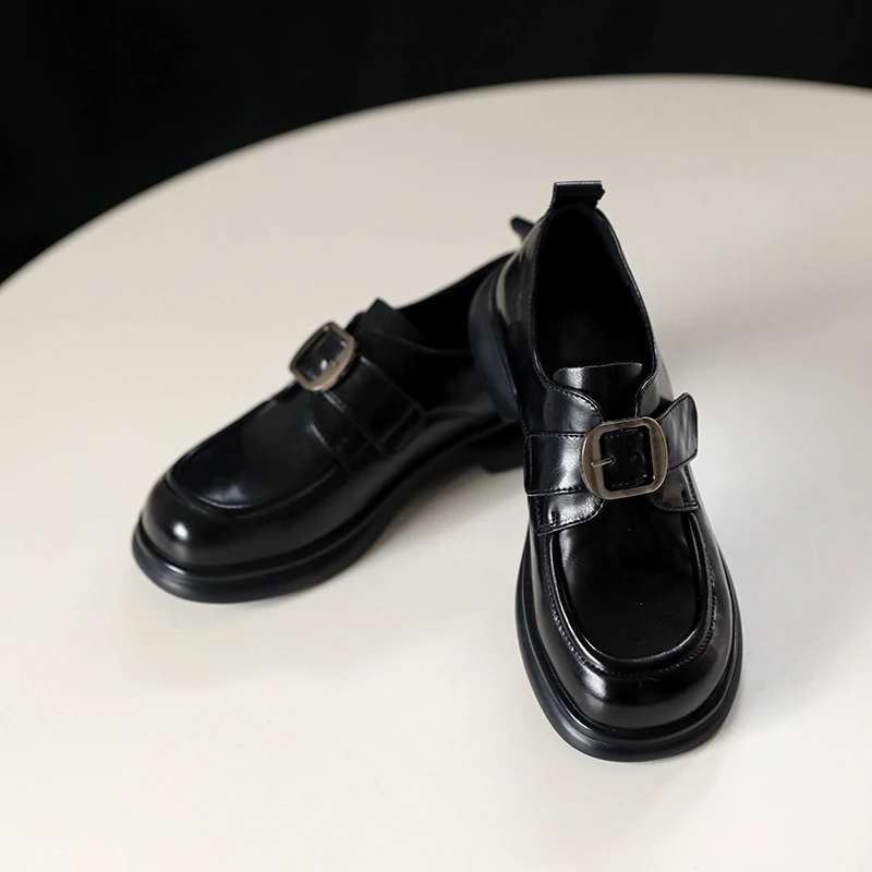 牛皮厚底英伦风乐福鞋女玛丽珍小皮鞋金属扣单鞋春季新款百搭