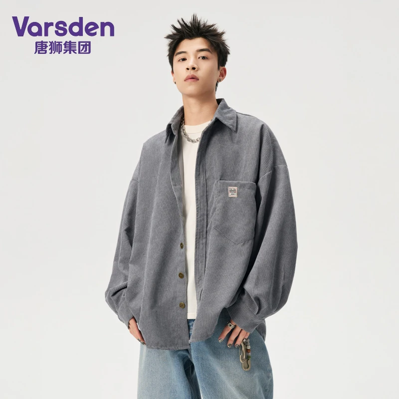 唐狮集团Varsden港风灯芯绒长袖衬衫男宽松休闲韩版潮流衬衣外套