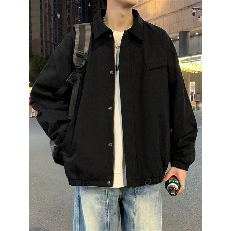 青少年休闲长袖百搭外套春秋季新款男生翻领美式简约男士秋季夹克