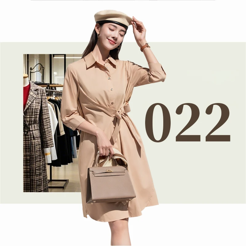 经典女中长款长袖夏季百搭休闲系带连衣裙轻奢显瘦气质裙子022