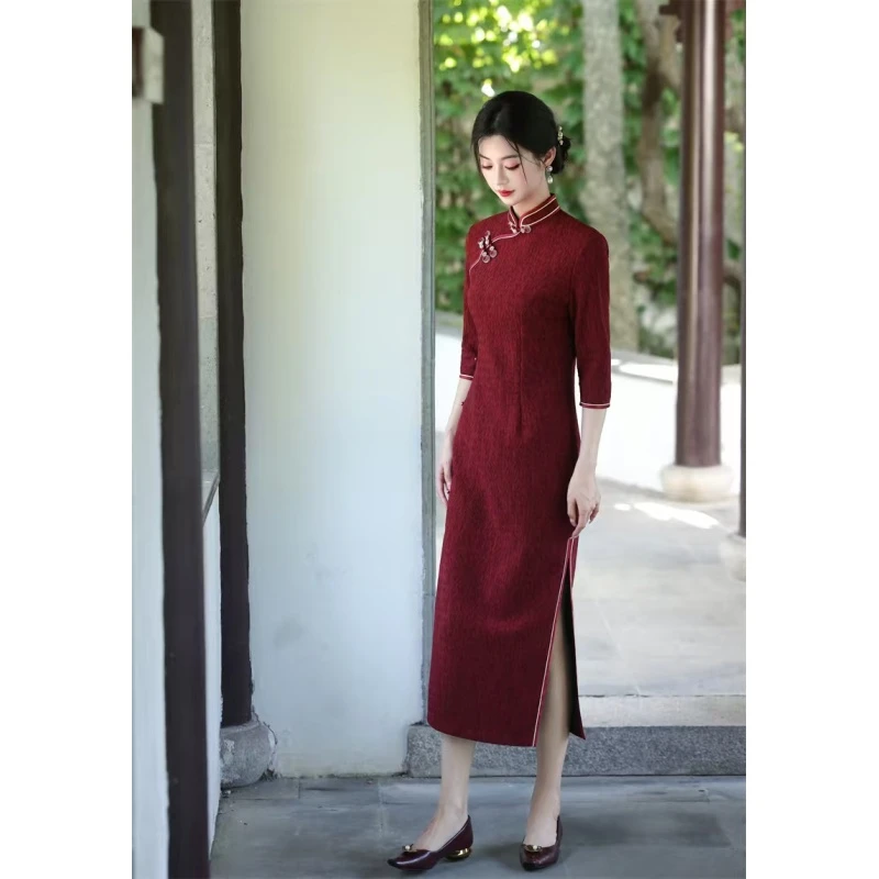 秋水 秋季新款复古民国风气质素雅淑女日常旗袍裙，A102875