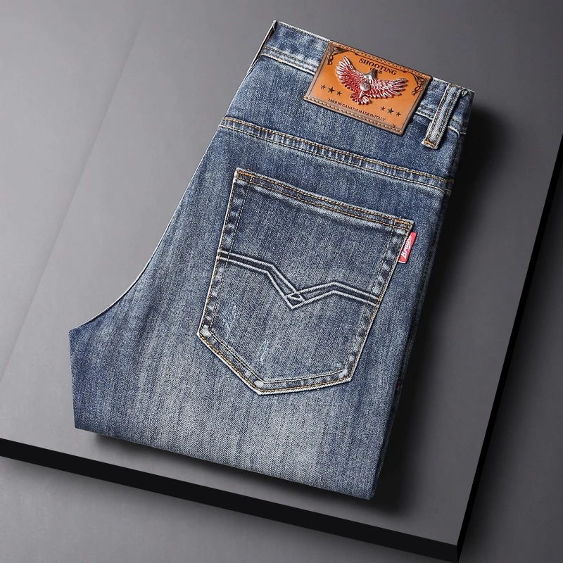 牛仔裤男春秋新款潮牌修身小直筒微弹力潮流复古水洗时尚个性裤子