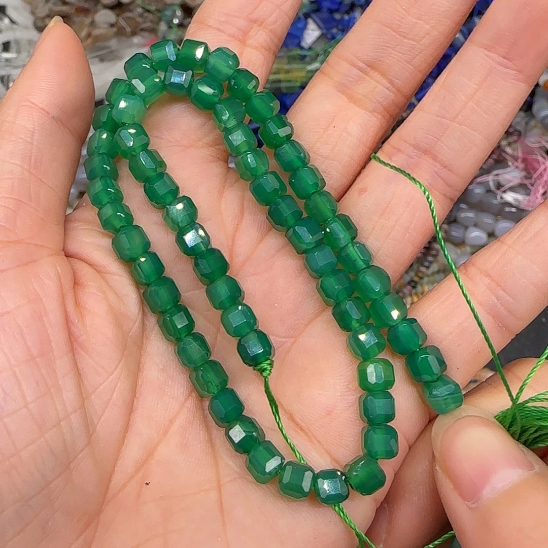 玛瑙/玉髓合金珠宝半成品绿玛瑙5mm方糖一条