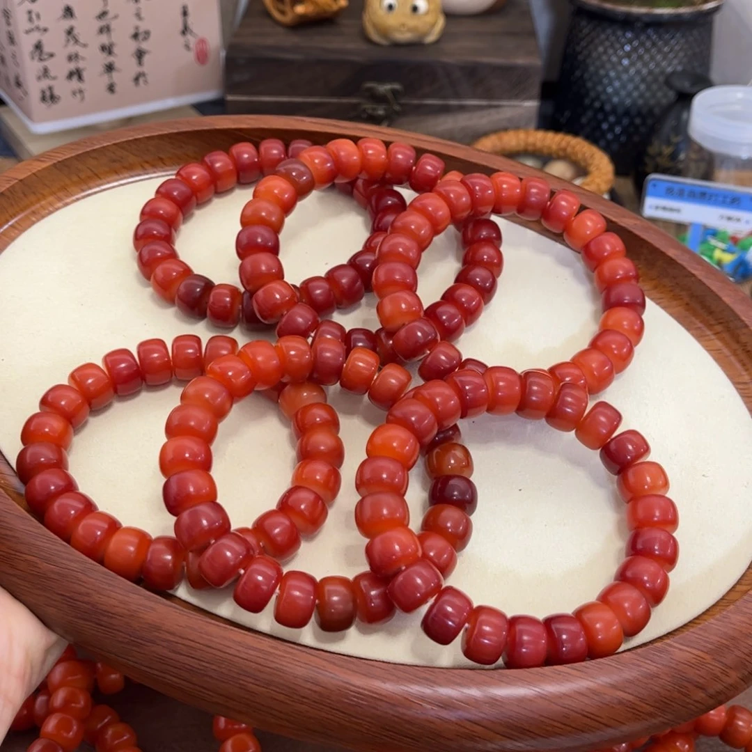 白玉菩提手串深红果果药片14干磨7000目随机