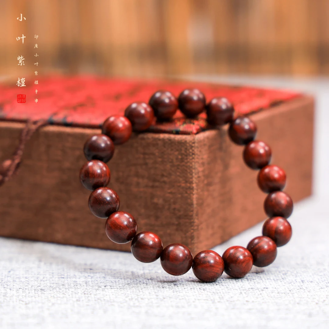 【儒韵禧藏】1.0*19正宗印度小叶紫檀细金星老料文玩手串K09